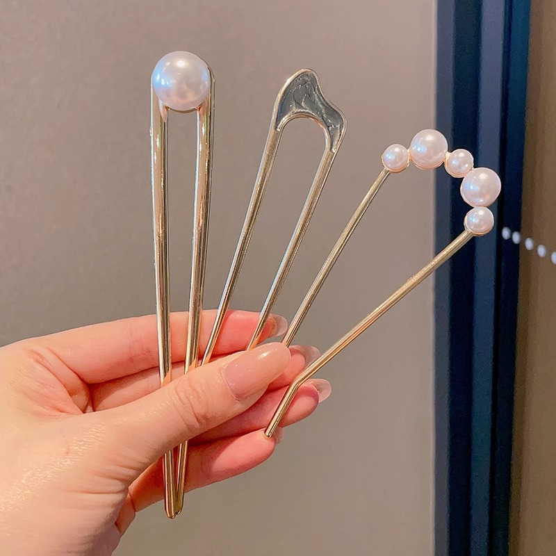 Horquilla de cabello en forma de U de perla de alta calidad horquilla de cabello en la parte posterior de la cabeza femenina horquilla de aleación tocado nuevo peine de horquilla chino