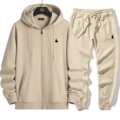 Beige zipper suit black