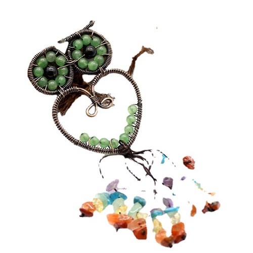 Foreign Trade Jewelry Wholesale Natural Colorful Crystal Bronze Owl Car Hanging Aventurine Crystal Keychain