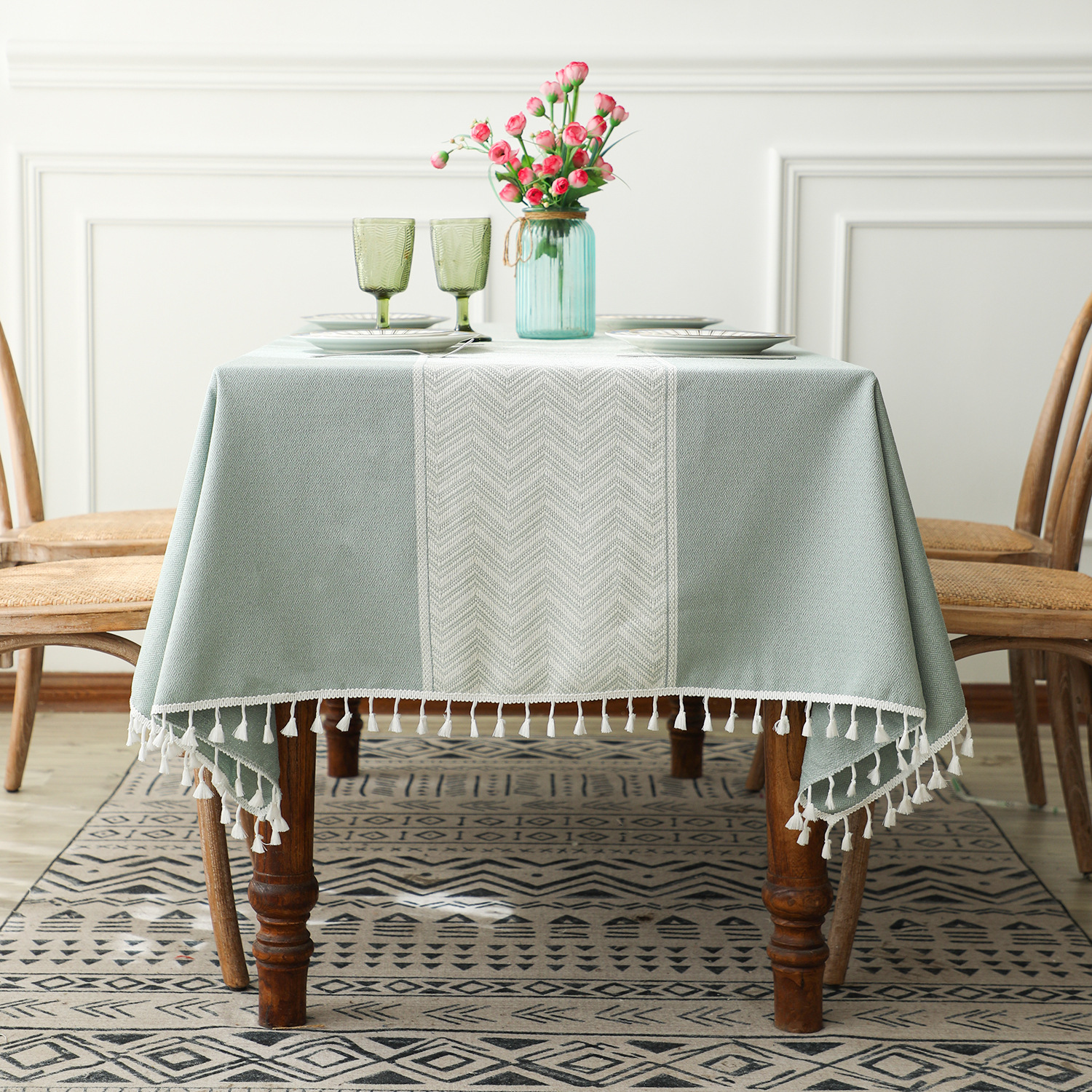 New Nordic ins style fabric tablecloth cotton and linen table cloth Christmas fringed table mat_voghion.com