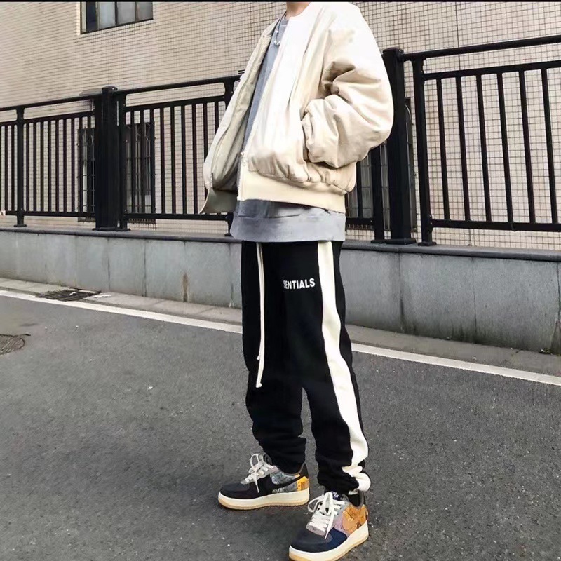 FEAR OF GOD FOG double line ESSENTIALS American street fashion brand fleece-lined closed stitching trousers for men