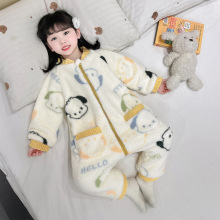 儿童连体睡衣珊瑚绒冬款加绒加厚女孩宝宝睡袋冬季女童连身家居服