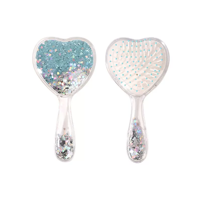 辉运新款心形化妆镜可爱透明流沙礼品小镜子跨境亚马逊亮片手持镜