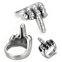 个性复古拳头中指戒指  316钛钢字母节日男士手指指环