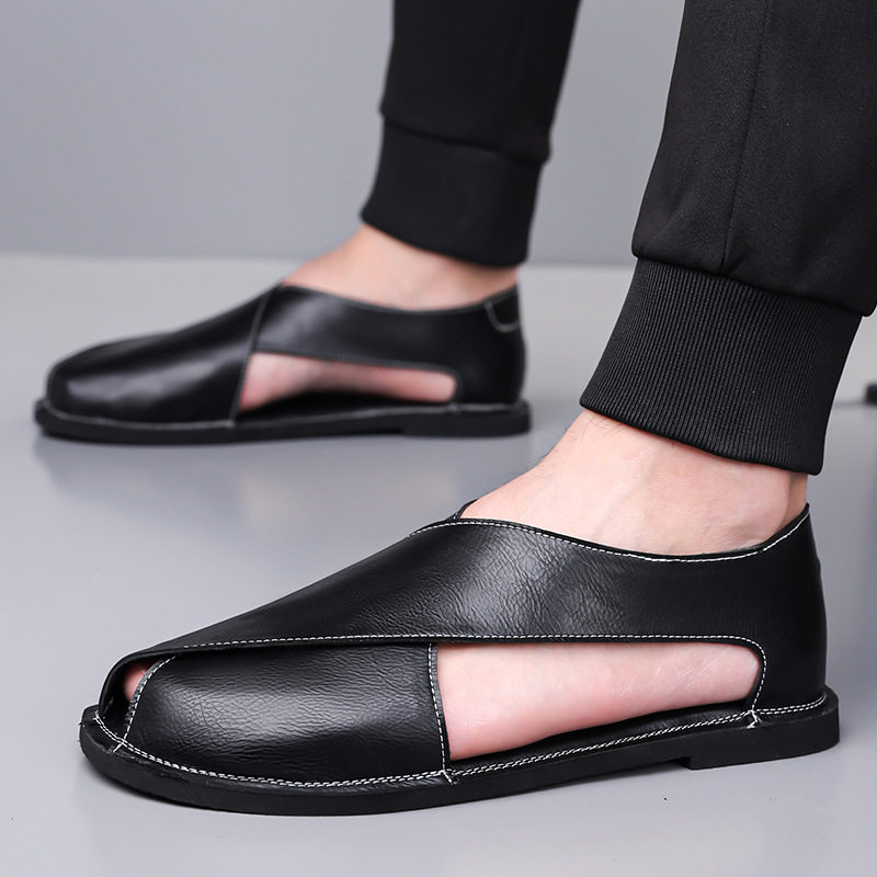 Dép sandal nam quai ngang kiểu La Mã cổ điển, thoáng khí, đế cao su — nâu, đen