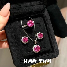 珠宝 意大利朗姆酒红宝石玫瑰切项链 火龙果皇冠锆石戒指 套装