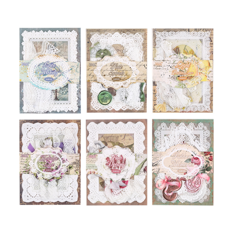 Retro estilo no adhesivo material papel diy diario pegatinas retro encaje decoración pegatinas de marco de fotos