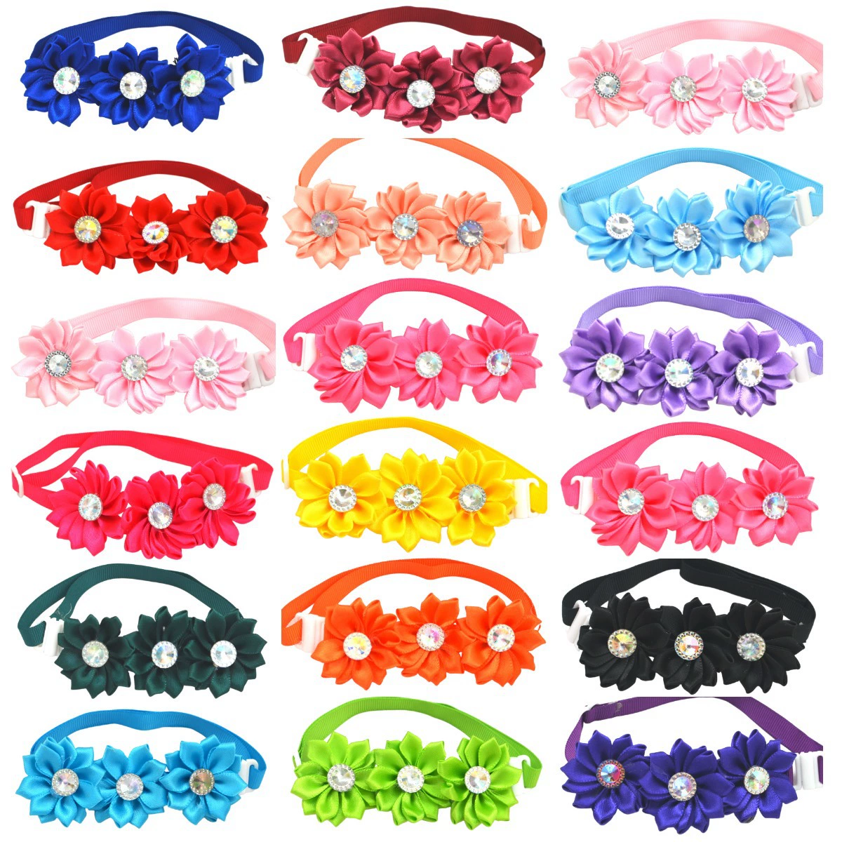 Трансграничные хиты продаж, ручные цветочные банты для домашних животных, три цветка и бриллианты, аксессуары для кошек и собак, регулируемые ошейники