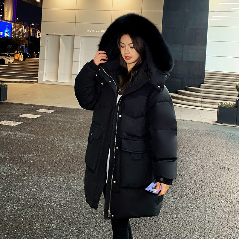 2026 Korean Version Extra-Large Size Winter Clothing for Plus-Size Women 100kg Slimming Effect Oversized Fur Collar Mid-Length down Jacket 215