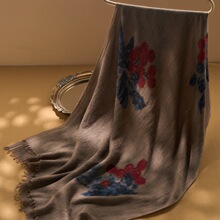 柿柿如意精纺200支水溶100%山羊绒围巾戒指绒薄款高版本简约披肩