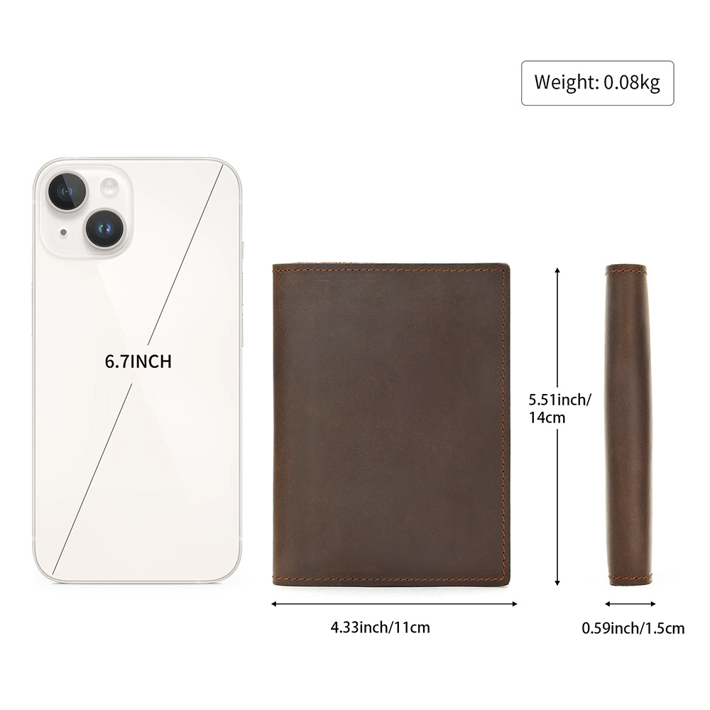 Ví cầm tay nữ da thật phong cách retro, đựng hộ chiếu và tài liệu — màu đen, màu xanh, Cà phê, Cà phê đậm