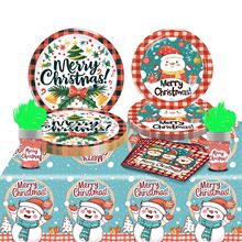 跨境圣诞节主题派对装饰布置道具一次性纸盘纸巾桌布餐具套装纸杯