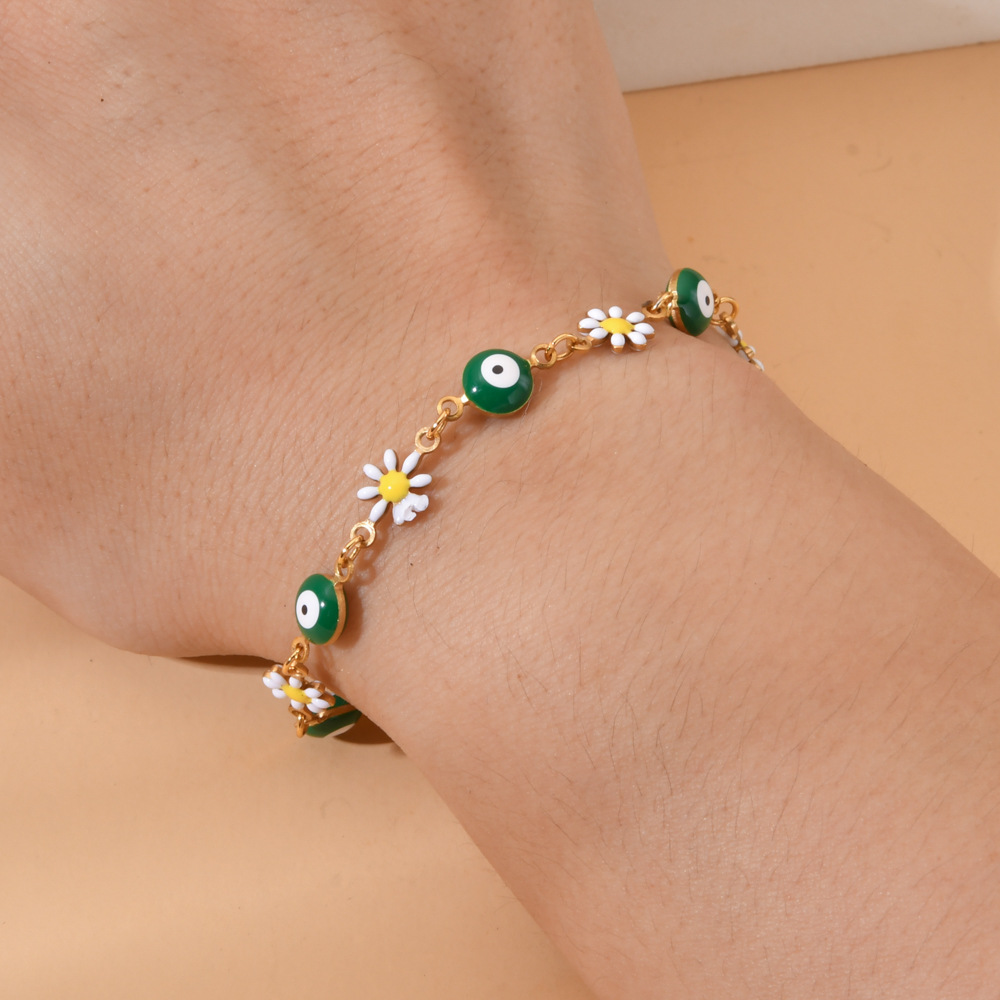 13g Weight Bracelets Classification 1 Piece Quantity Daily Occasion Stainless Steel Material Devil'S Eye, Flower Pattern Women's Gender Enamel Design Cute Style Cute Devil's Eye Flower Stainless Steel Enamel Bracelets 6