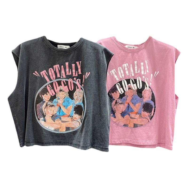 2025 Camiseta sin mangas para mujer, novedad de verano, chaleco holgado estampado de moda urbana, 1688