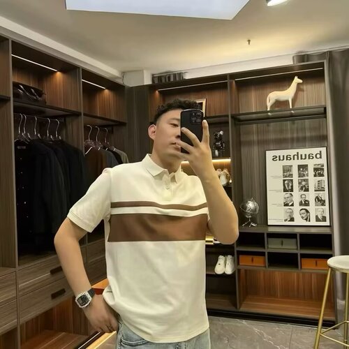 Summer New Men's Collar Striped POLO Loose Casual Color-blocked Short-sleeve T-shirt Simple Fashion Design Top