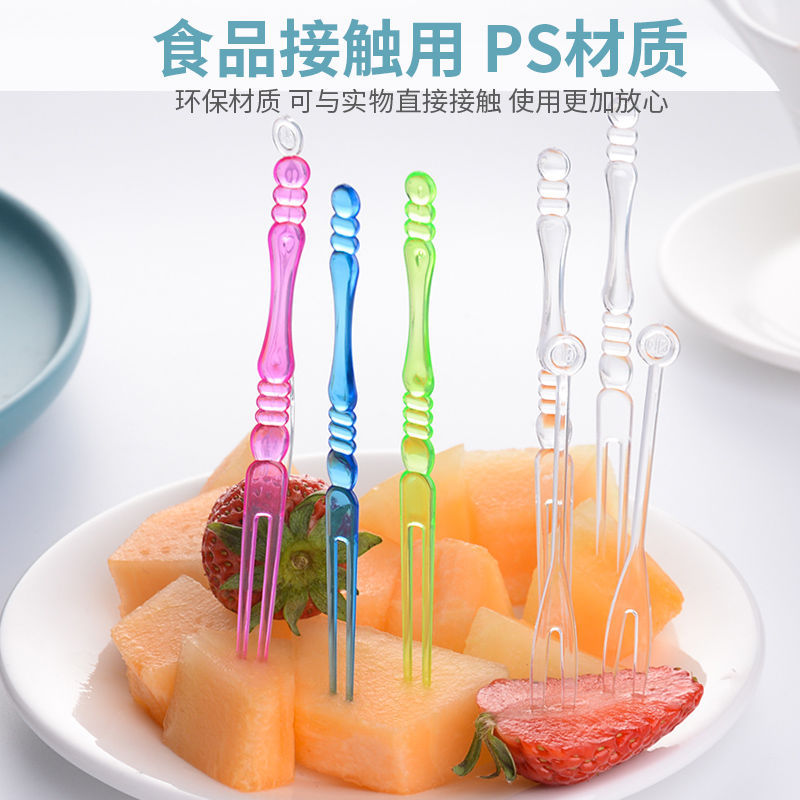 wholesale household Fruit fork Canned Fruit sign Bamboo stick Cake snack Plastic disposable fruit Fork