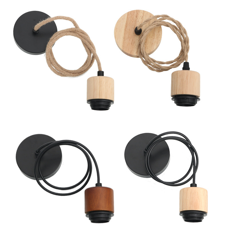 E27 Screw-Mount Vintage Pendant Lamp Holder, Natural Wood Hanging Cord Lamp Head, Adjustable Hanging Lamp Cord, DIY Lampshade Lighting Accessories
