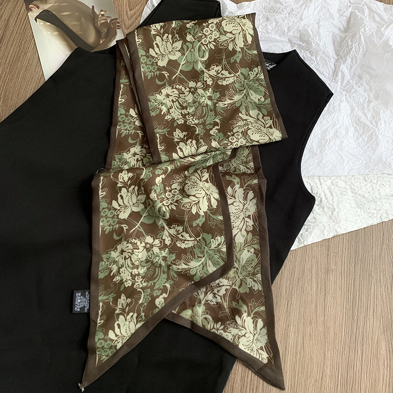 Primavera y otoño bufanda de seda coreana cinturón para el cabello bufanda larga de moda de doble capa para mujer bufanda de piel de seda de imitación bufanda de cuello fino bufanda profesional de todo fósforo