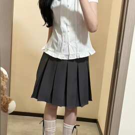 韩系娃娃领荷叶边拼接短袖衬衫女2026年夏季新款修身显瘦减龄上衣
