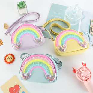 Macaron Color Cute Kidsren's Coin Purse Crossbody Bag Portable Small Bag Carry-On Bag Creative Rainbow Hand Cosmetic Bag