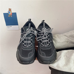 Korean Version Men's and Women's Casual Black Dad Shoes Ins Trendy Matchable Street Style Retro Thick Sole Hong Kong Style Sports Shoes Spring