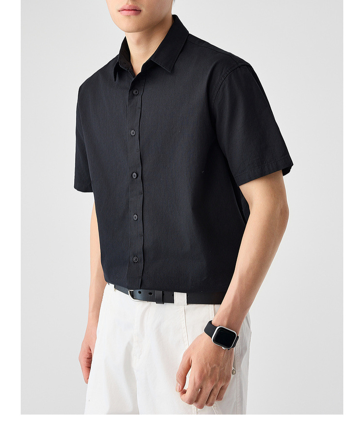 Áo sơ mi nam ngắn tay cotton trơn phong cách mới — Màu đen chi tiết 21