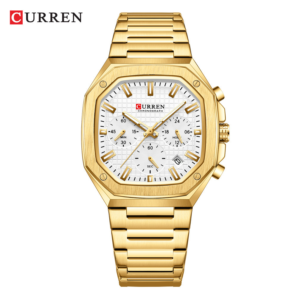 Curren 8459 New Model Calendar Business Men's Watch Sports Watch Genuine Six-Hand Steel Band Men's Watch