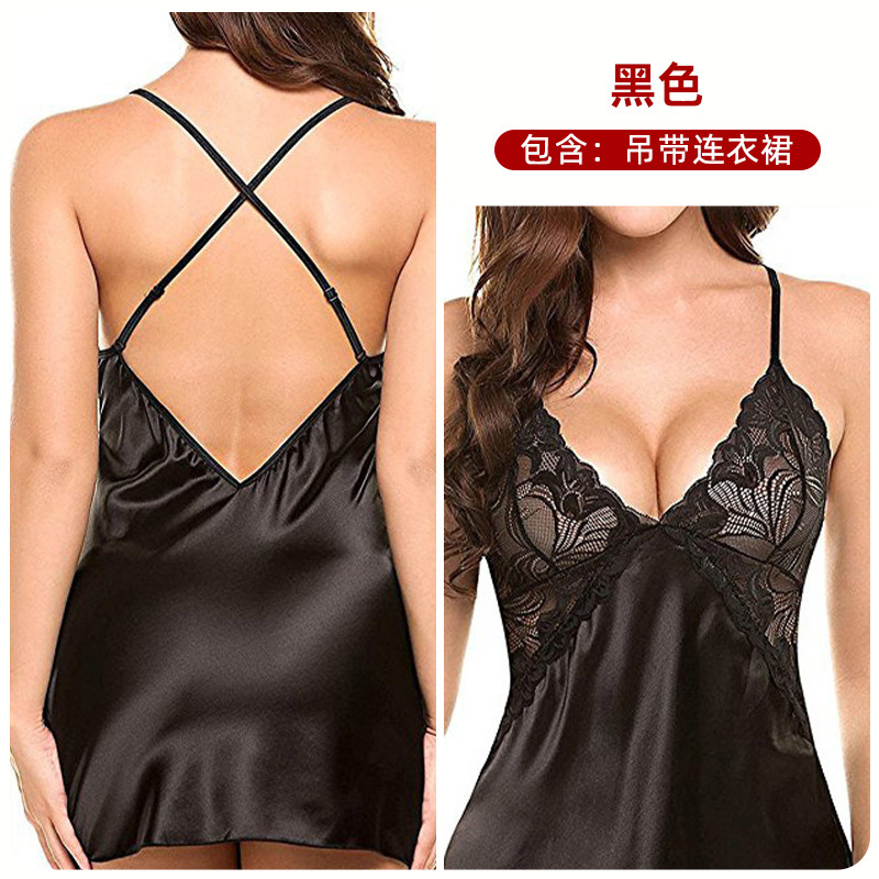 Comercio exterior de Europa y América sexy lencería sexy imitación de hielo de seda espalda Cruz Correa camisón sexy traje