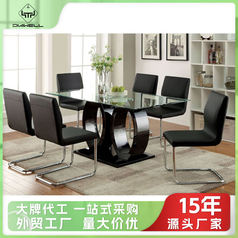 Exportación personalizada mesa de comedor de vidrio temperado transparente mesa de comedor rectangular mesa de comedor de vidrio
