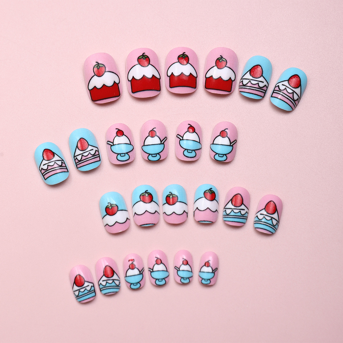 Uña de niños lindos, pastel de color rosa, uñas de niños, uñas falsas de alto nivel