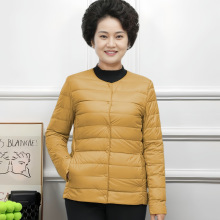 200斤中老年轻薄羽绒服女内胆加肥特大码圆领保暖宽松外套妈妈装