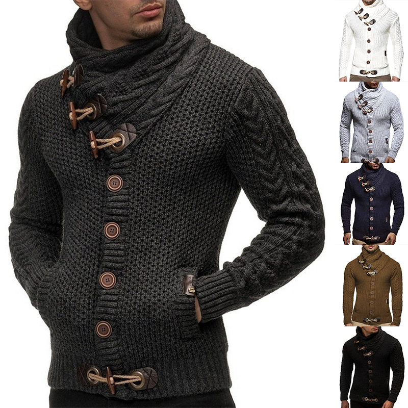 Amazon Cross-Border Casual Men's Clothing 2026 Autumn and Winter Single-Breasted Knitwear European and American Long-Sleeved Plus-Size Turtleneck Sweater
