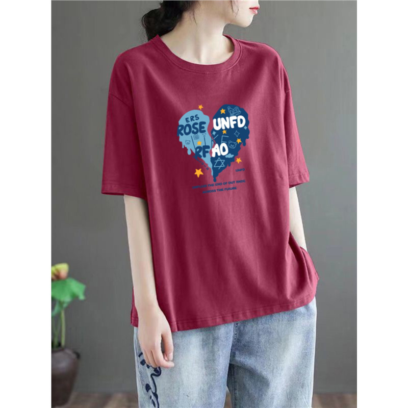 Brand Discount Store Mall Clearance Cut Label Round Neck New Tops Age-Reducing Casual Fashion Printed T-Shirts Trendy
