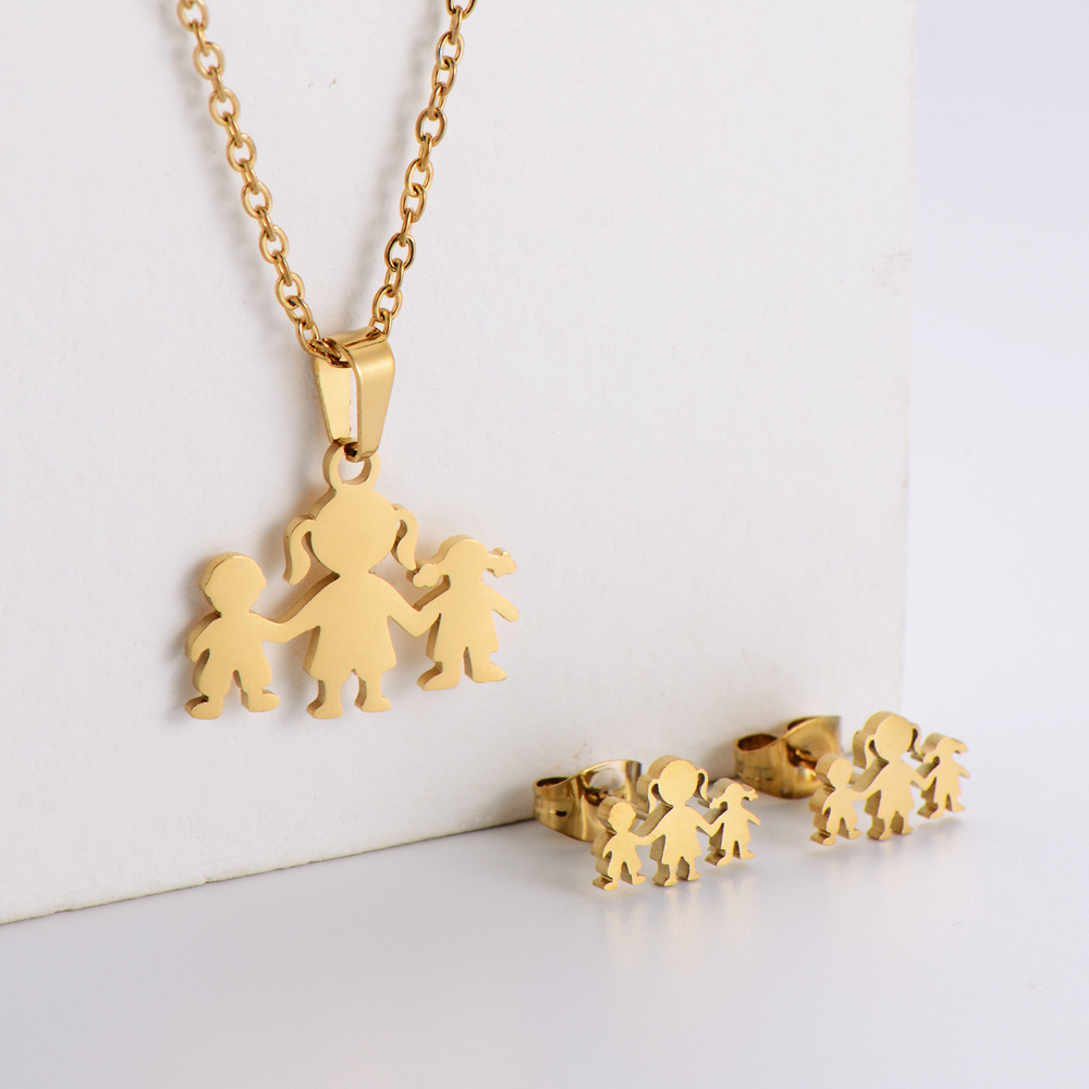 AML [Distribution New Products] Titanium Steel 316L Ornament Cartoon Simple Pendant Set Earrings Chi