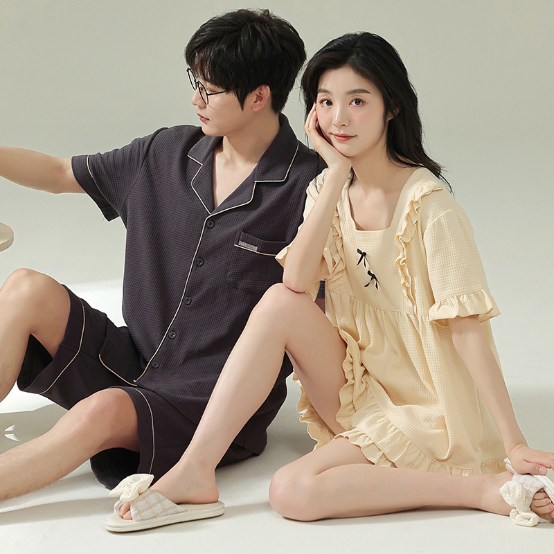 Verano pareja pijamas puro algodón waffle Sling traje camisón de las mujeres casual simple desgaste del hogar los hombres se puede usar fuera