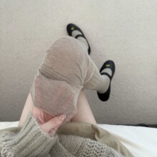 春秋款拼接木褐色过膝袜女竖纹显瘦长筒堆堆袜百搭基础纯色大腿袜