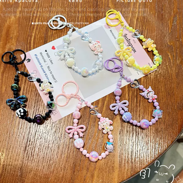New Sanrio Keychain Pendant Cartoon Bead String Phone Chain Bag Keychain Decoration Xiaohongshu Live Broadcast Version