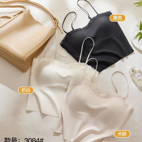 Invisible lace strapless bralette with beautiful back straps, comfortable padding, slimming, breathable, thin summer underwear for layering, women's upper garment.
