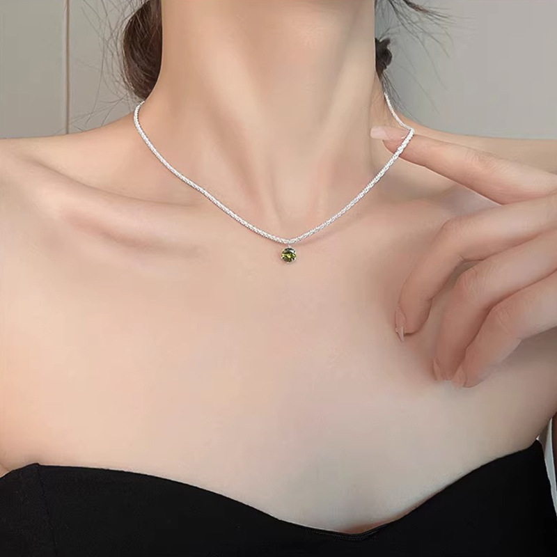 S925 スターリングシルバーリボンウォータードロップジルコンネックレス女性のニッチデザインハイエンド韓国インライト高級鎖骨チェーン|undefined