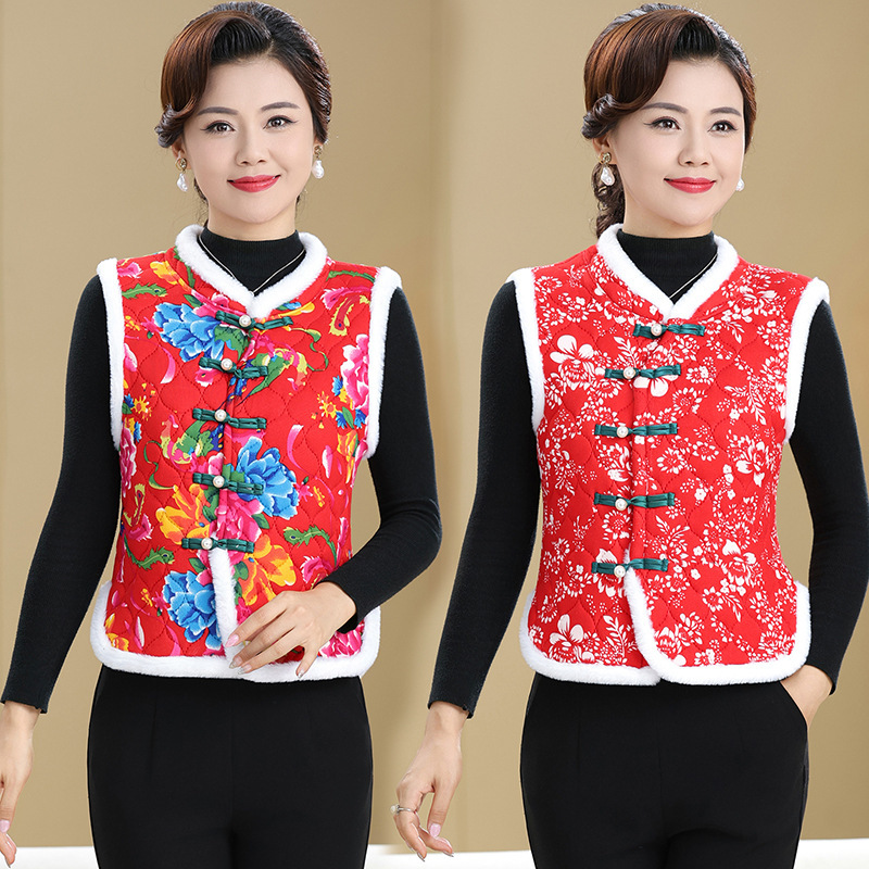 Dropshipping available: Short floral vest, high-end Northeastern-style large floral ethnic Tang suit vest, padded cotton jacket, thickened with decorative buttons, women's style