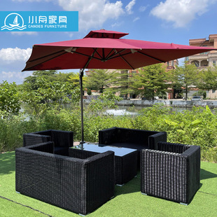 Xiao Zhou Outdoor Furniture Villa Outdoor Rattan Tables and Chairs Cafe Milk Tea Shop B&B Courtyard Sofa with Parasol