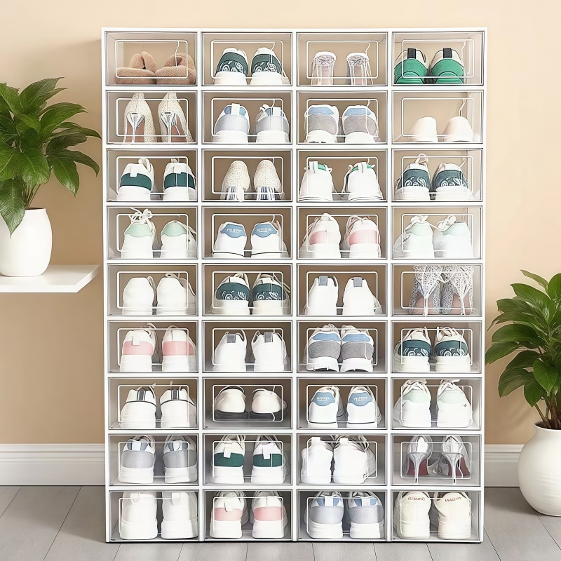 Shoe Storage Artifact Installation-Free Shoe Box Storage Box Transparent Foldableing Shoe Cabinet Plastic Shoe Rack Multi-Layer Home Door