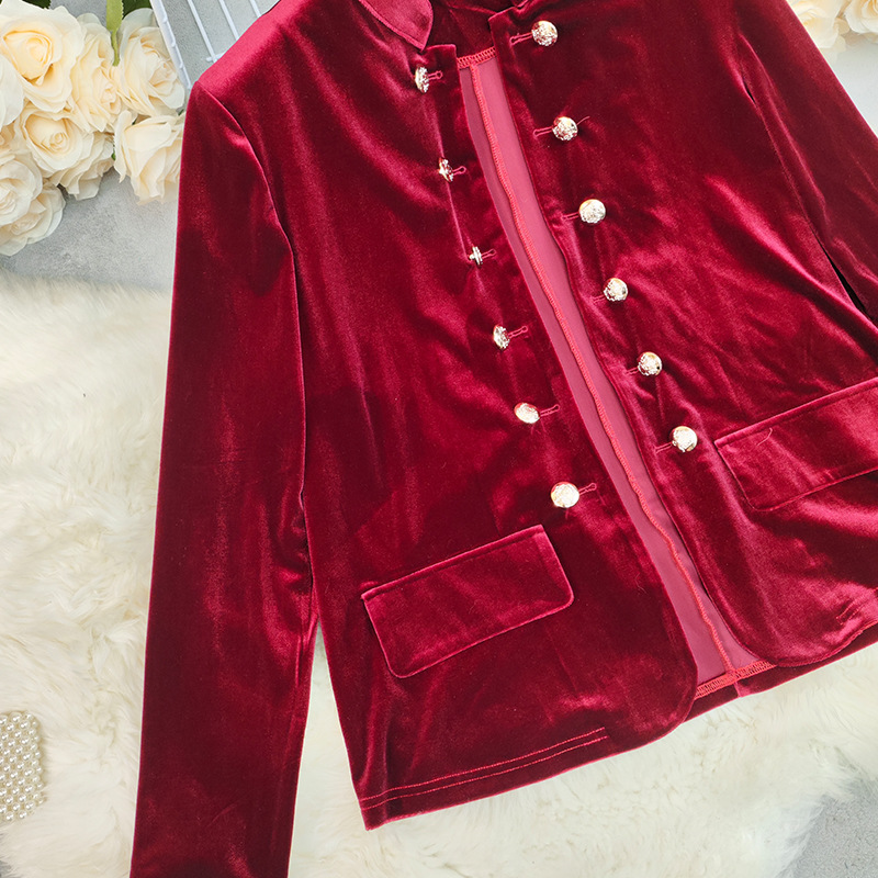 Autumn Winter Retro Solid Color Double Breasted Jacket