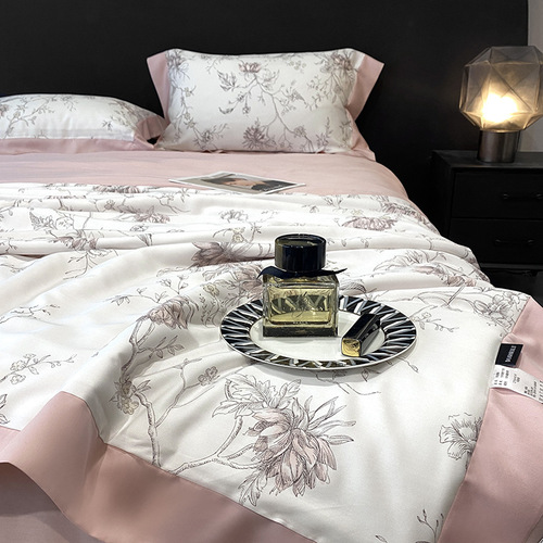 New American style 50S Tencel summer quilt, super silky, naked sleeping, cool feeling air-conditioned quilt, machine washable printed summer quilt wholesale
