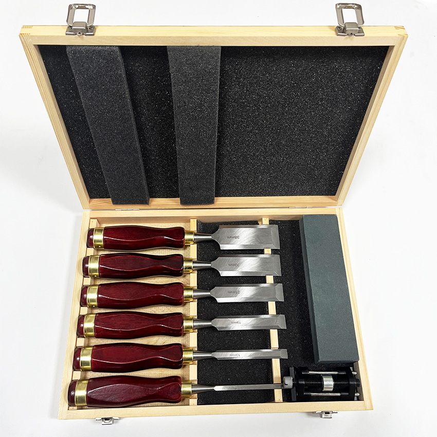 木工车刀高档6PCS红木扁柄木盒装组套木凿凿子木工凿子木工雕刻刀