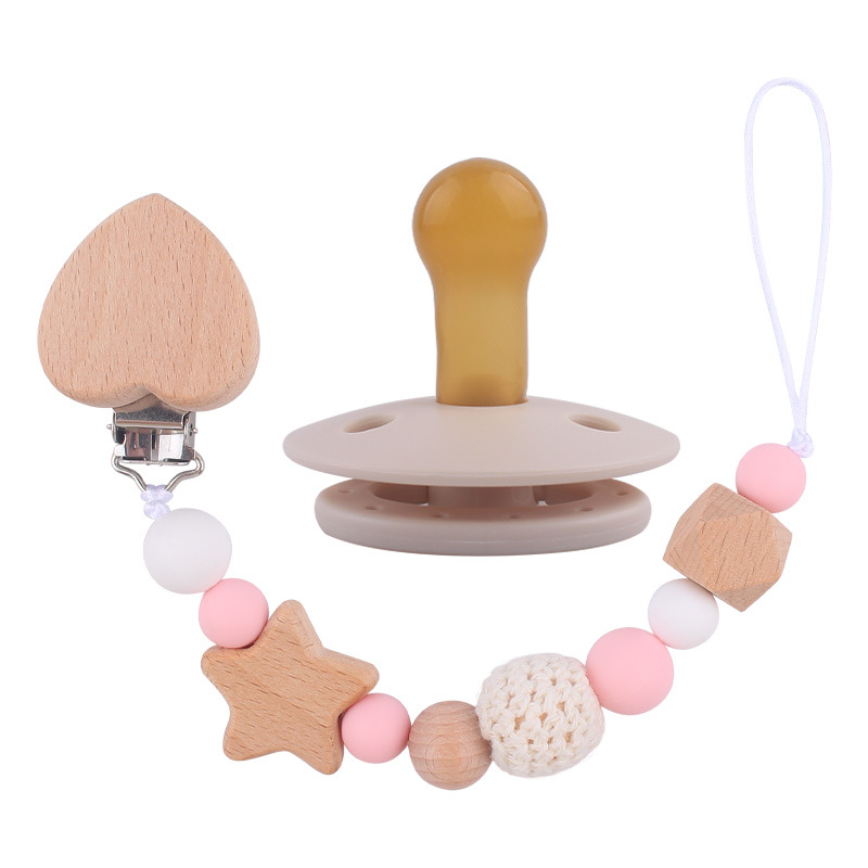 Nuevo bebé suministros de dibujos animados melocotón corazón chupete cadena chupete mordedura chupete cadena anti-gota conjunto de dos piezas