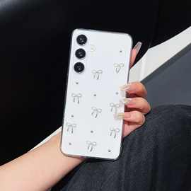 韩风闪粉蝴蝶结S25ultra手机壳适用三星A06透明S24FE简约A17防摔