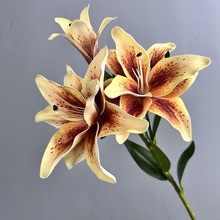 仿真重瓣小百合家居装饰假花高品质硅胶油画吸色百合花婚庆道具