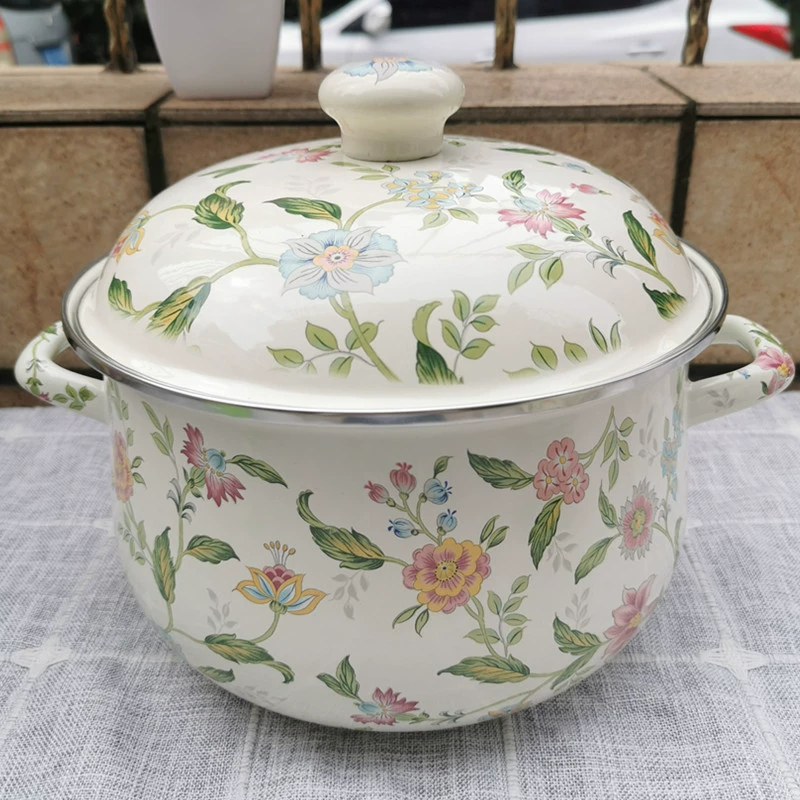 Cross-border thickened enamel soup pot, instant noodle pot, enamel enamel double-ear milk pot, large size foreign trade export soup pot