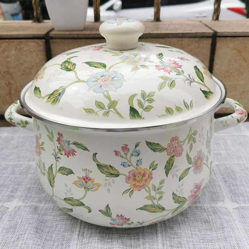 Cross-border thickened enamel soup pot, instant noodle pot, enamel enamel double-ear milk pot, large size foreign trade export soup pot